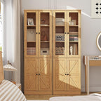 71" Tall Bookcases Set of 2, Bookshelves with Doors, 5-Shelf Bookcase with Storage, Wooden Bookshelf Floor Standing Display Storage Shelves Home Decor Furniture for Living Room,Bedroom,Natural