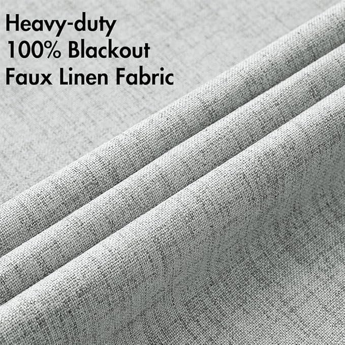 MIULEE Linen Curtains for Bedroom 100% Blackout Thermal Insulated Glacier Gray Grommet Room Darkening Curtains & Drapes for Living Room Nursery 52 x 54 Inch (2 Panels)