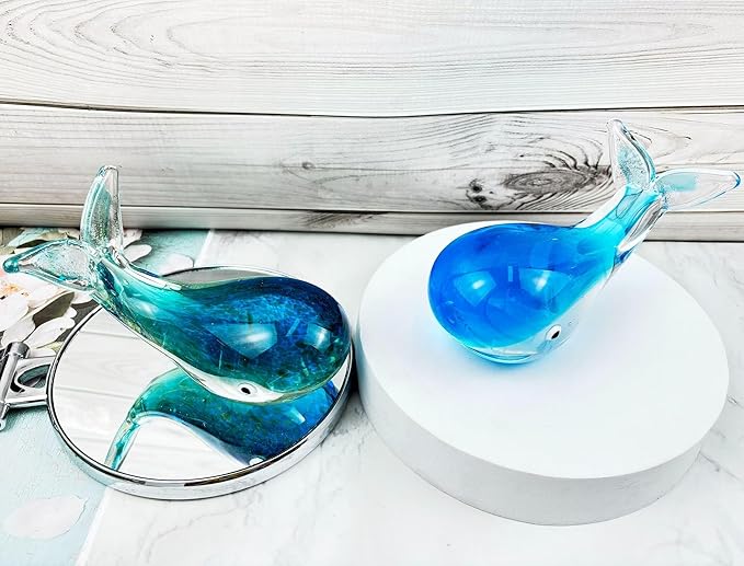 Crystal Whale Figurine Hand Blown Glass Whale Statue Collectibles Art Glass Sea Animal Paperweight Home Table Decor Gift Colorful 5.1''