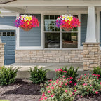 Artificial Faux Hanging Flowers Plants Basket for Outdoors, Silk Morning Glory with Eucalyptus in Planter Look Real UV Resistant Fake Flowers for Porch Outside Patio Balcony Yard Indoor Summer Decor