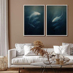 SIGNFORD Framed Canvas Print Wall Art Set Deep Sea Fish Serene Underwater Life in Dark Tones Illustration Modern Art Decorative Nordic Nature for Living Room, Bedroom, Office - 24"x36"x2 White