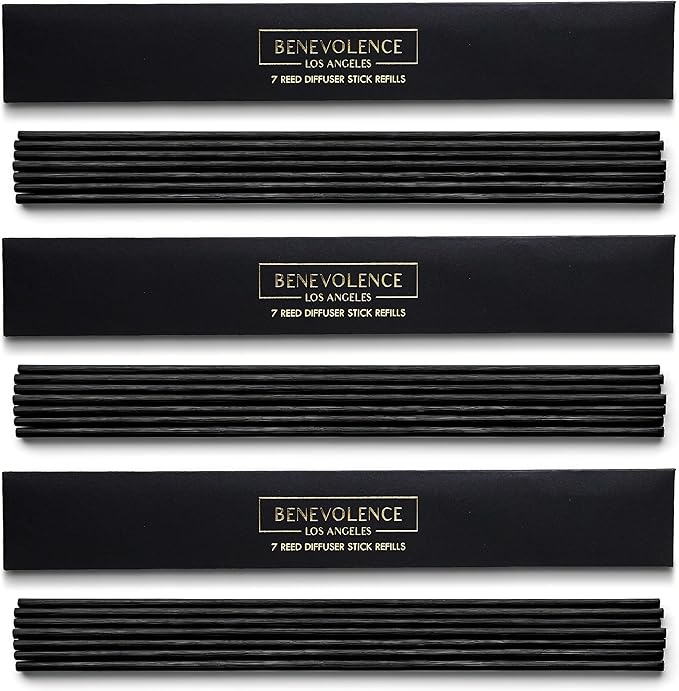 Benevolence LA Reed Diffuser Sticks - 3 Pack of 7 Natural Rattan Sticks per Pouch – Home Fragrance Refill, Eco-Friendly Reed Replacement for Essential Oil Diffusers