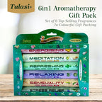 Tulasi Premium Aromatherapy Incense Sticks - Energising, Relaxing, Refreshing, Sensuality, Meditation & Stress Relief Mixed Scents, Hand Rolled with Natural Oils 120 Incense Sticks, 6 in 1 Gift Pack