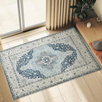 Topllen Washable Area Rug - 3'x5' Boho Bedroom Rug Indoor, Non-Slip Low-Pile Rugs for Living Room Bathroom Kitchen Front Door, Entry Throw Carpet Stain Resistance (Blue, 3x5ft)