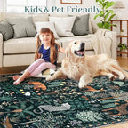 OJIA Jungle Print 5x7 Area Rugs for Living Room, Green Soft Washable Rugs for Bedroom Ultra-Thin Non-Slip Modern Rug, Stain Resistant Nursery Rug Carpet for Kids Playroom Nursery Dining Room