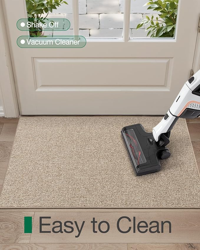 LUMI Indoor Door Mat 36"x56", Ultra Thin Low Profile Non-Slip Doormat for Home Entrance, Absorbent & Stain-Resistant Welcome Mats, Washable Entryway Mat for Front Door, Patio, Porch, Khaki