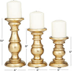 Deco 79 Mango Wood Decorative Candle Holder Turned Style Pillar Candle Stand, Set of 3 Candlestick Holder 10", 8", 6"H, Gold