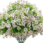 Artificial Fake Flowers for Outdoor Spring Decoration, 16 Bundles Faux Silk Colorful Daisy UV Resistant Realistic for Outside Porch Patio Home Yard Garden Planters Pots Window Box (White)