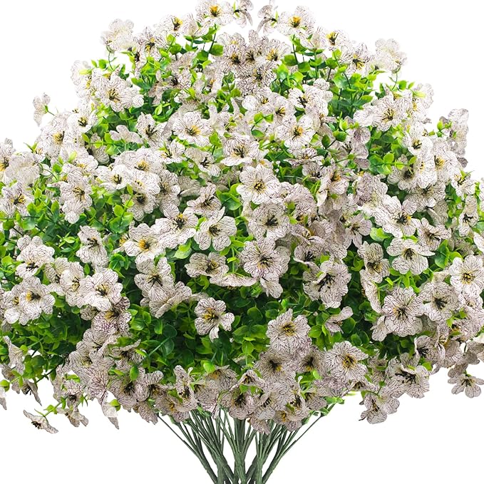 Artificial Fake Flowers for Outdoor Spring Decoration, 16 Bundles Faux Silk Colorful Daisy UV Resistant Realistic for Outside Porch Patio Home Yard Garden Planters Pots Window Box (White)