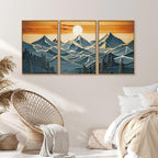 Tinonedraw Vintage Mountain Framed Canvas Wall Art Set of 3, Boho Nature Wilderness Art Prints, Mid Century Modern Ridge Scenery Wall Decor, Sunrise Forest Woodcut Style Art Paintings for Living Room Bedroom, Office 16"x24"