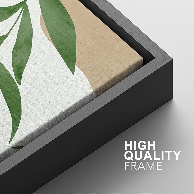 SIGNFORD Framed Canvas Print Wall Art Set Geometric Mid-Century Plant Collage Abstract Shapes Illustration Modern Art Decorative Nordic Nature for Living Room, Bedroom, Office - 24"x36"x2 Black