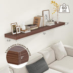12 Inch Deep Floating Shelves for Wall | 72W x 12D Floating Shelves Set of 1 | Rustic Walnut Long Floating Shelves for Living Room Bathroom Laundry Room Bedroom Kitchen Home Office