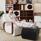 Genuine Leather Square Pouf Ottoman Footstool for Living Room, Bedroom, Indoor (Black)