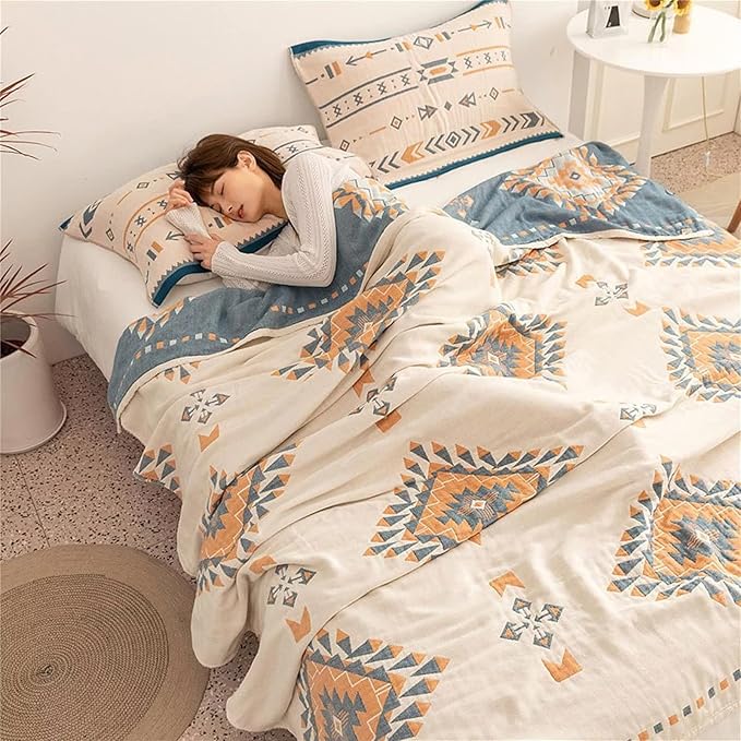 Spring Blankets Cotton Throw Blanket 60''x 80'' Muslin Blanket for Couch Bed Chair,Cozy Soft Bed Cotton Quilted Boho Quilts Blanket Gifts for Women
