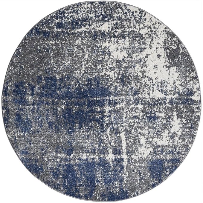 Keen Home Design Area Rugs - 5ft Round Non-Shedding, Abstract Rugs for Kitchen, Living Room, Bedroom, Dining Room, Entryway - Size: 5'3" Round, Navy/Grey/White