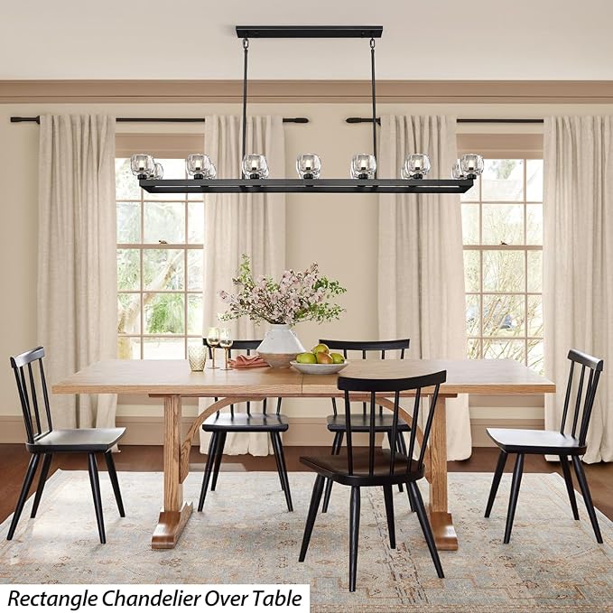 72 Inch Black Rectangle Wagon Wheel Chandeliers, Chandelier for Dining Room Over Table, Modern Crystal Long Chandelier for High Ceiling, Farmhouse Large Linear Chandeliers for Kitchen Island