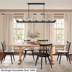 72 Inch Black Rectangle Wagon Wheel Chandeliers, Chandelier for Dining Room Over Table, Modern Crystal Long Chandelier for High Ceiling, Farmhouse Large Linear Chandeliers for Kitchen Island