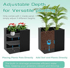 Metal Rectangular Planter Box, Small Planter Boxes Outdoor, 18''L x 18''W x 20''H Heavy Duty Plant Box with Removable Insert Shelf, 3 Tier Adjustable Height Tall Garden Planter for Plants, Flowers