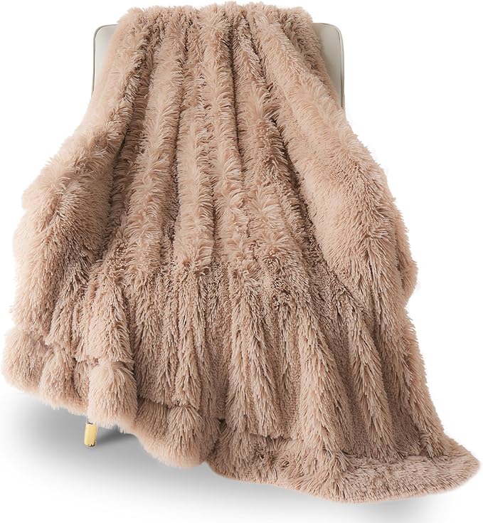 GONAAP Fuzzy Faux Fur Throw Blanket Taupe Super Soft Cozy Plush Fuzzy Shaggy Blanket for Couch Sofa Bed (Taupe, Throw(50"x60"))