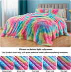 GONAAP Fuzzy Faux Fur Throw Blanket Twin Size Dark Rainbow Super Soft Cozy Plush Fuzzy Shaggy Blanket for Couch Sofa Bed (Dark Rainbow, Twin(60"x80"))