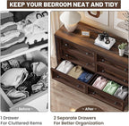 Farmhouse Walnut 6 Drawers Dresser for Bedroom, 52" Wide Chest of Drawers with Metal Knobs, Vintage Wooden Dresser TV Stand, Closet Drawer Organizer for Bedroom, Nursery