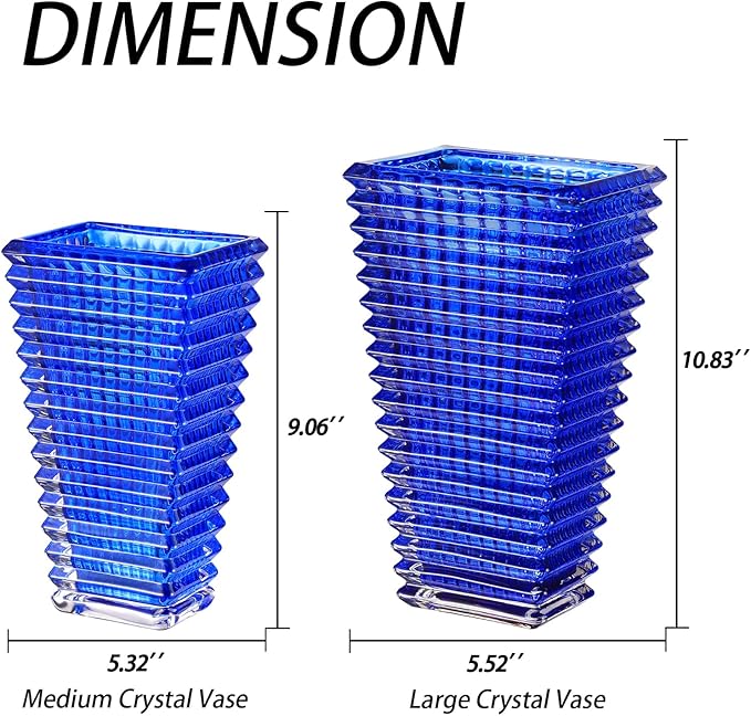 MCMCNCUIU Crystal Glass Vase, Large Crystal Vases for Flowers, Large Flower Vase, Blue Modern Vases for Living Room, Bedroom, Kitchen, Dining Table, Mantle, Wedding, 11 Inches