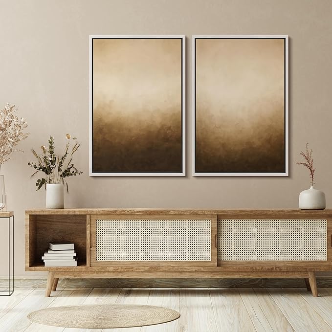 SIGNFORD Framed Canvas Print Wall Art Set Minimalist Gradient Brown Abstract Neutral Illustration Modern Art Decorative Nordic Nature for Living Room, Bedroom, Office - 24"x36"x2 White