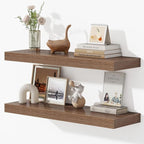 32 Inches Floating Shelves for Wall, 9.3" Deep Long Floating Shelves Set of 2, Large Display & Storage Shelf, Wall Shelf for Bathroom Bedroom Living Room Kitchen Office, Walnut