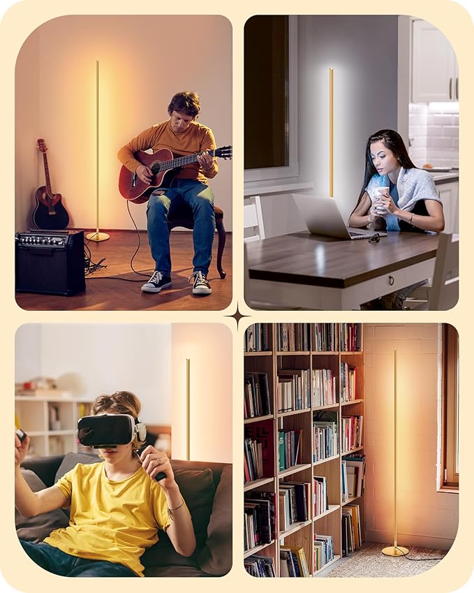 EDISHINE Floor Lamp, Remote Control & Foot Switch Floor Lamps for Living Room, 10%-100% Dimmable Standing Lamp with 7 Color Temperature, 57.5" Tall Corner Floor Lamp for Bedroom, Office, Gold
