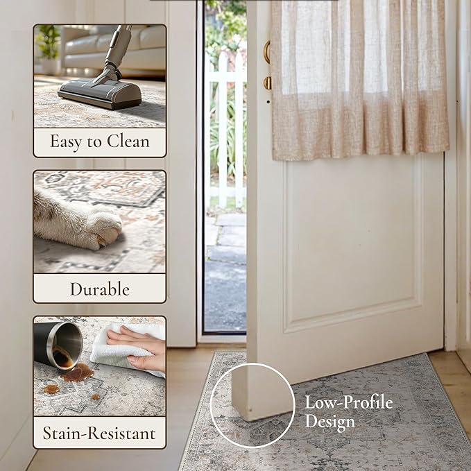 GENIMO Runner Rug 2x4, Non Slip Hallway Runner Rugs, Low Pile Lightweight Machine Washable Vintage Rug for Hallway, Entryway, Bedroom, Kitchen and Corridor,Taupe