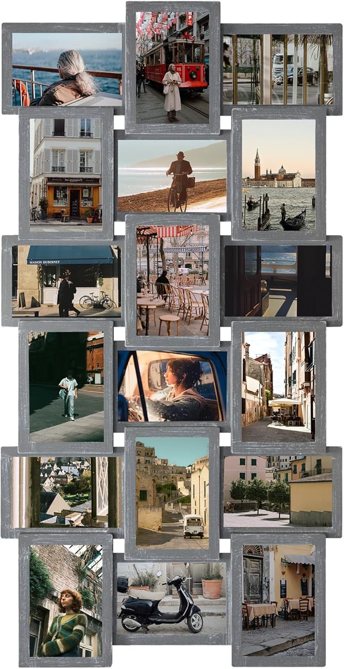 Jerry & Maggie 4X6 Collage Picture Frames for Wall Decor, 18 Opening Collage Wall Hanging for 6x4 Photo, Multi Picture Frame Set with One-piece Design Ashes