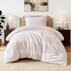 Amazon Basics Waffle Weave Microfiber 2-Piece Duvet Cover Set, Includes 1 Duvet Cover and 1 Pillow Sham, Twin, Pink Striped