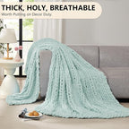 L'AGRATY Chunky Knit Blanket Throw: 50''x60'' Chenille Chunky Knitted Throw Blanket for Bed Couch - Handmade Thick Big Cable Knit Blanket - Large Crochet Rope Blanket for Home Decor(Mint Green)