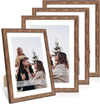10x14 Picture Frame Set of 4, 10 x 14 Wood Photo Frames with Mat for 8x12 or 30x40cm Diamond Painting Art, Wooden Frame with Real Glass Cover for Wall and Tabletop Display,Rustic Brown