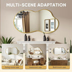 Suidia Irregular Wall Mirror, 40"x26" Bathroom Mirror Asymmetrical Mirrors Artistic Mirrors Decorative for Living Room Bedroom Bathroom Hallway Entryway, Gold, Cloud Style