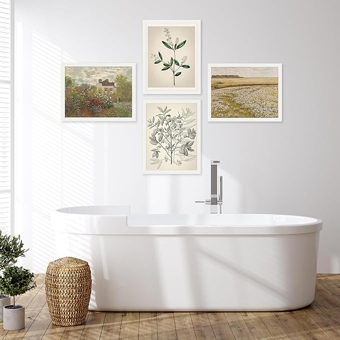 SIGNWIN Framed Poster Bathroom Decor, Wall Art Room Decor Multicolor for Living Room, Bedroom, Office Autumn Spring Rustic Flower Landscape Classic Vintage Retro Illustrations - 12"x16" White