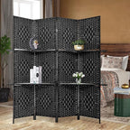 PayLessHere Room Divider Room Screen Divider Wooden Screen Folding Portable Partition Screen Wood with Removable Storage Shelves (Black, 4 Panel)