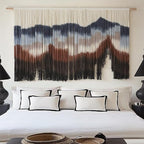 Flber Large Macrame Wall Hanging 57" W x 31" L Handmade Dip Dye Tapestry Bohemian Fiber Art Wall Hanging Mountain Inspired Wall Tapestry Neutral Rustic Wall Decor for Bedroom Living Room