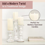 Large Candle Holders for Pillar Candles - Rustic Farmhouse Style Home Decor - Perfect for Table Centerpieces, Coffee Table or Fireplace Mantel - 3 Piece Set - White