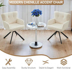 Fabric Dining Chair Set of 2 Modern Upholstered Swivel Dining Room Chairs Comfy Accent Armchair with Mid Back, Desk Arm Chair No Wheels for Kitchen/Living Room/Dining Room, White