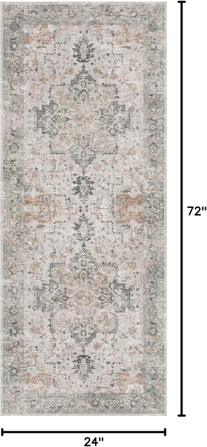 GENIMO Runner Rug 2x6 Non Slip Machine Washable Vintage Hallway Runner Rug, Low PileLightweight Rugs for Entryway, Hallway, Kitchen and Corridor, Light Taupe Brown
