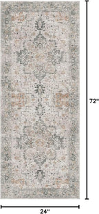 GENIMO Runner Rug 2x6 Non Slip Machine Washable Vintage Hallway Runner Rug, Low PileLightweight Rugs for Entryway, Hallway, Kitchen and Corridor, Light Taupe Brown