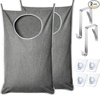 XL Hanging Laundry Hamper, Extra Large Tear-resistance Door Hamper with 2 Types Hooks for Dirty Clothes, Save Bathroom Space Hanging Laundry Bag (36.5x 22 Inch,Grey)