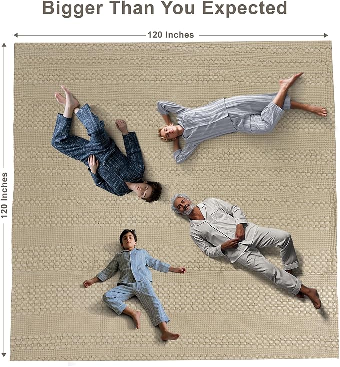 PHF 100% Cotton Waffle Blanket Oversized King 120"x120", Lightweight Breathable Extra Large 10'x10' Summer Blankets for Bed, Giant Big Luxury Aesthetic Woven Bedding for Home Decor, Khaki