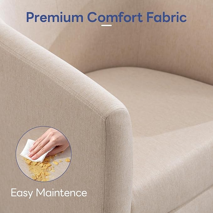 Accent Barrel Chair, Modern Comfy Living Room Chairs with Armrest Small Reading Chair with Cozy Soft Padded for Bedroom Reception Room Cafe,Begie