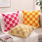 Alysheer Checkered Embroidered Decorative Throw Pillow Covers 18"x 18" Set of 2, Farmhouse Cottage Cream Ivory Plaid Tufted Patterned Cotton Canvas Cushion Case for Sofa Couch Bed Living Room