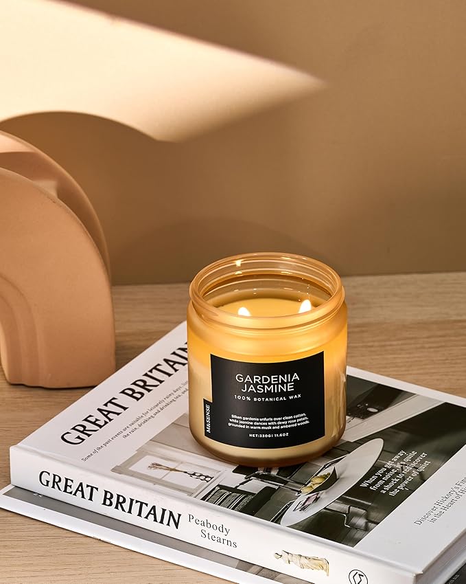 M&SENSE Gardenia Jasmine Scented Candle - 11.6oz Natural Soy Wax Clean Non Toxic 70-Hour Burn, 2-Wick Aromatherapy Candle for Bath & Office - Highly Scented Housewarming Gift for Mom Teacher Friends