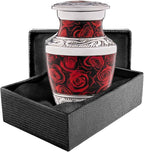 Olivia Memorials Small Urns for Human Ashes Adult Female - Red Roses Decorative Mini Urns - Cremation Keepsakes with Velvet Box - Flowers Memorial Urn with Roses and Ash Storage