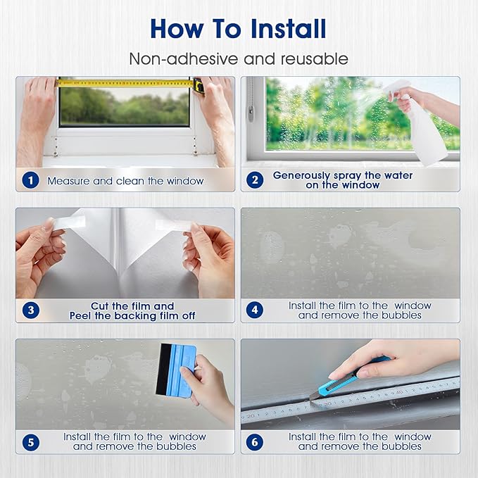 Privacy Window Film Static Cling, Frosted Glass Decorative Window Film with 96% UV Blocking, Non-Adhesive Removable Window Cling for Home Office Bathroom, 35.4 x 118.1 Inches, Pure