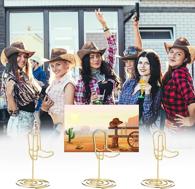 48 Pcs Gold Cowboy Boots Photo Holders Table Number Photo Clips Holder Cowboy Boots Decoration Name Place Card Stand for Centerpieces Wedding Reception, Party, Birthday